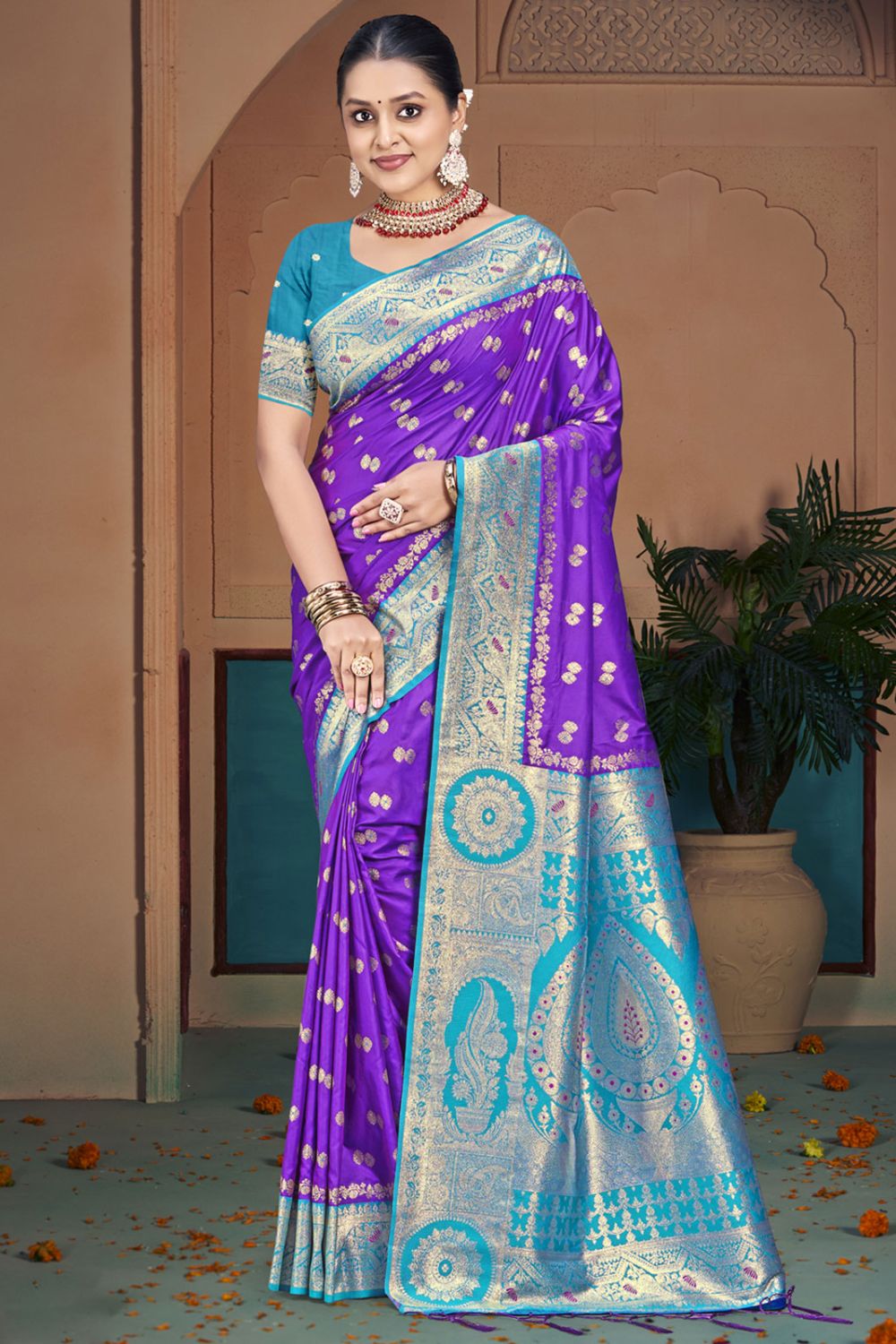 Purple Silk Woven Work Saree