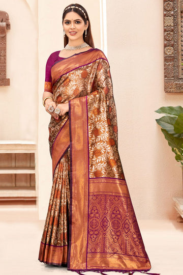 Purple Zari Weaving Work Silk Saree