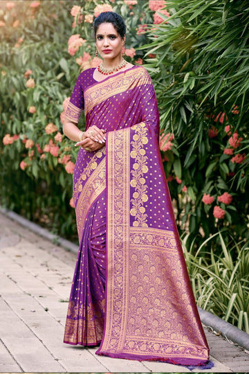 Purple Zari Weaving Work Silk Saree