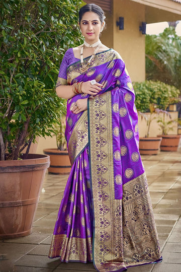 Purple Zari Weaving Silk Saree