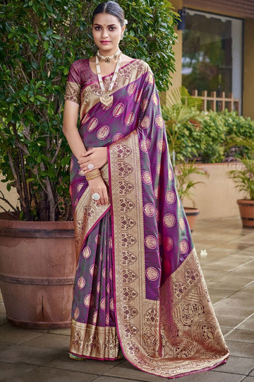 Purple Zari Weaving Silk Saree