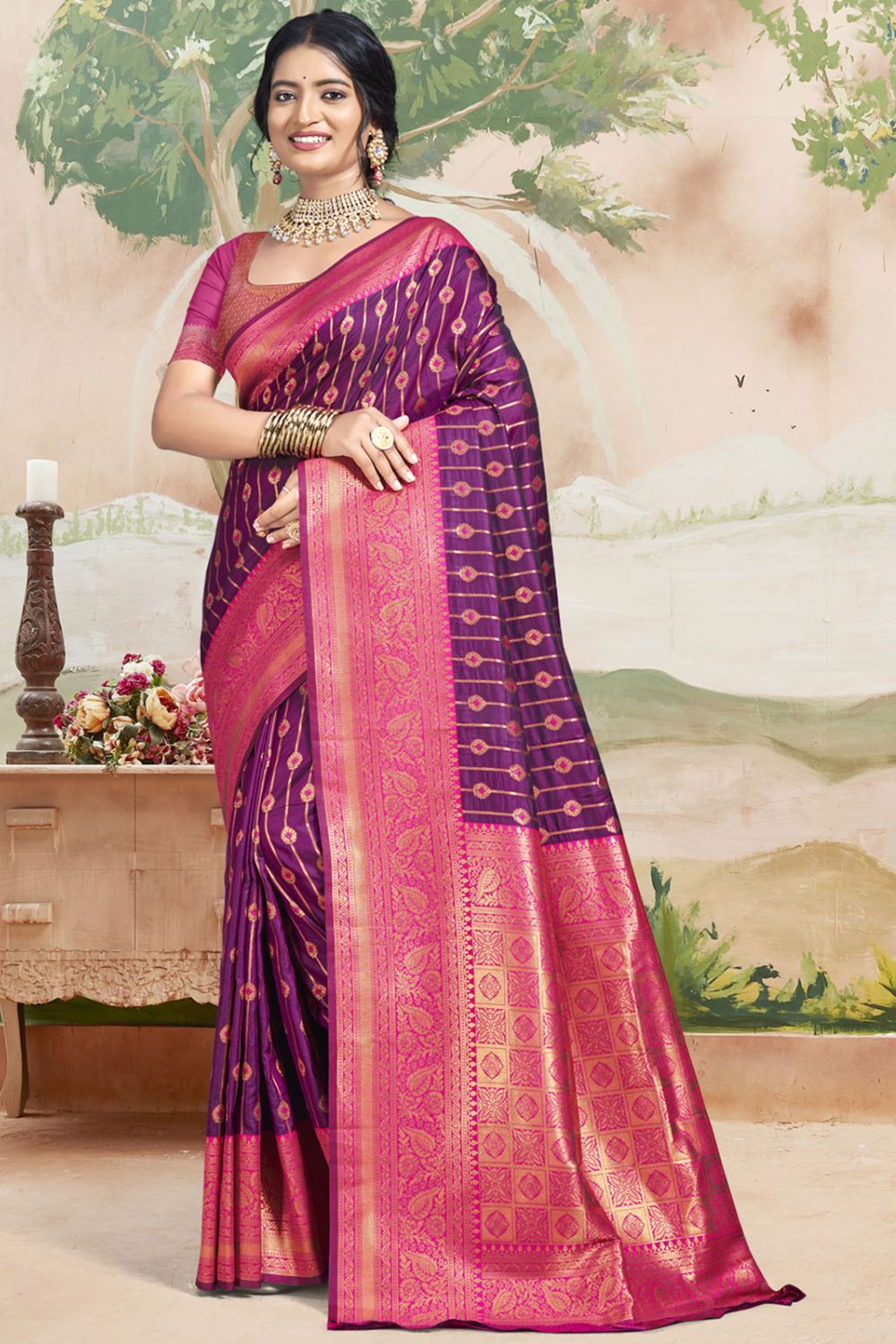 Purple Silk Zari Woven Saree