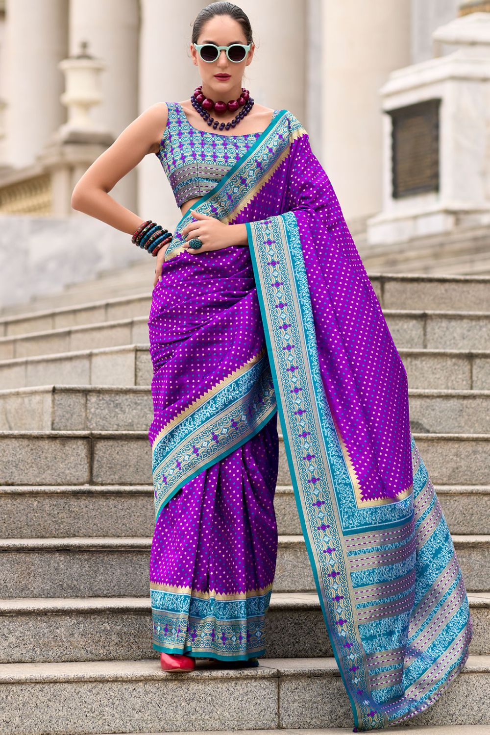 Purple Banarasi Silk Weaving Work Saree