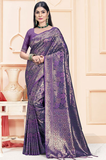 Purple Woven Satin Silk Saree