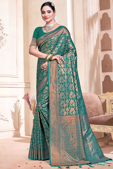 Rama Green Zari Weaving Work Banarasi Silk Saree