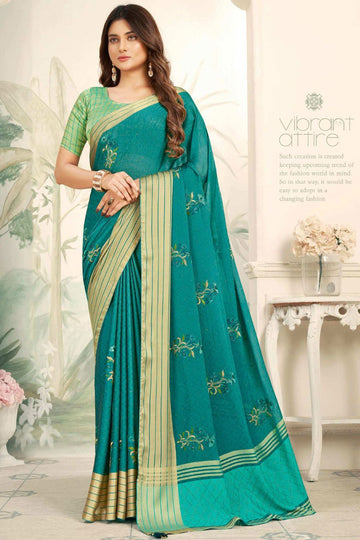 Rama Green Embellished Chiffon Saree