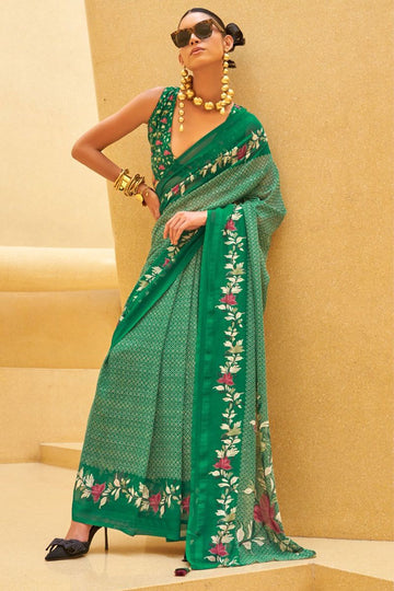 Rama Green Georgette Saree with Floral Print