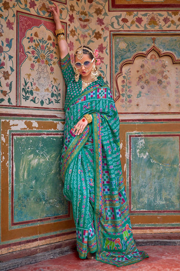 Rama Green Silk Saree with Foil Print