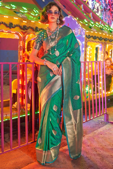 Rama Green Handloom Weaving Silk Saree for Party