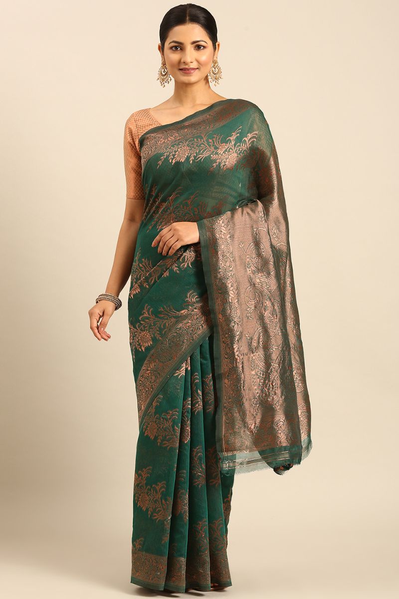 Rama Green Jacquard Work Cotton Saree