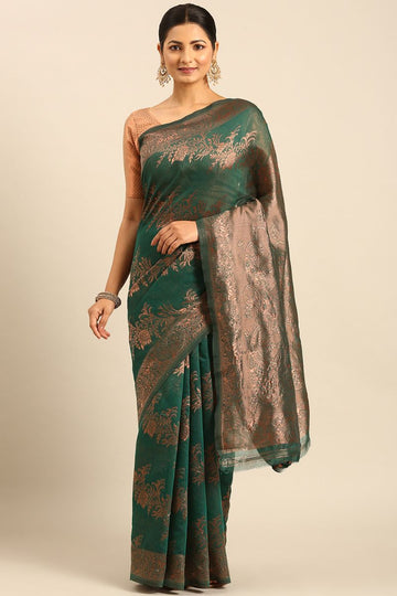 Rama Green Cotton Jacquard Work Saree