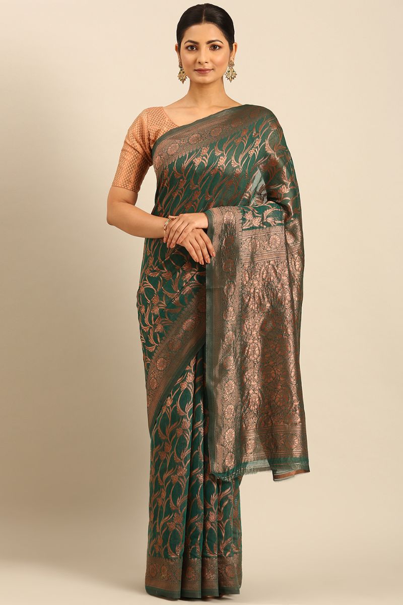 Rama Green Jacquard Work Cotton Saree