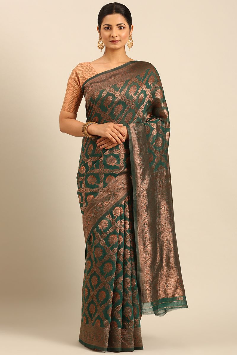 Rama Green Jacquard Work Cotton Saree