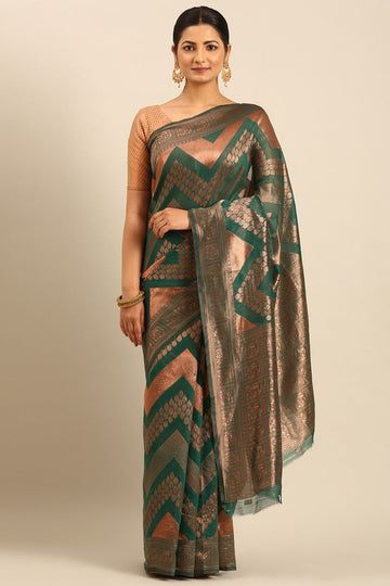 Rama Green Cotton Jacquard Work Saree