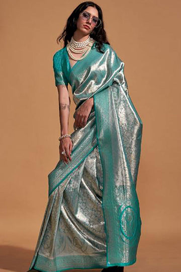 Rama Green Kanjivaram Silk Hand Woven Saree for Festival