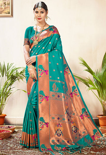 Rama Green Paithani Silk Woven Saree for Festival