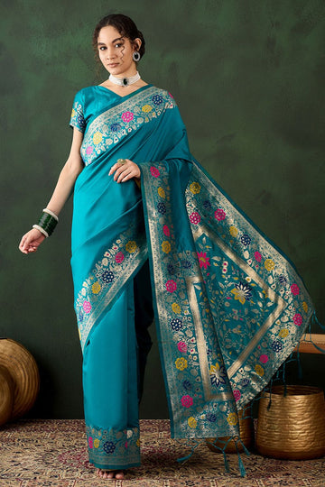 Rama Green Poly Silk Woven Party Wear Saree