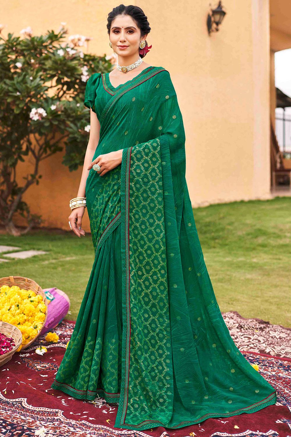 Rama Green Printed Georgette Casual Wear Saree