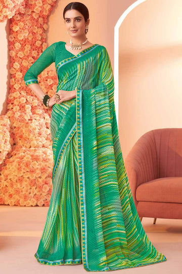 Rama Green Printed Georgette Casual Wear Saree