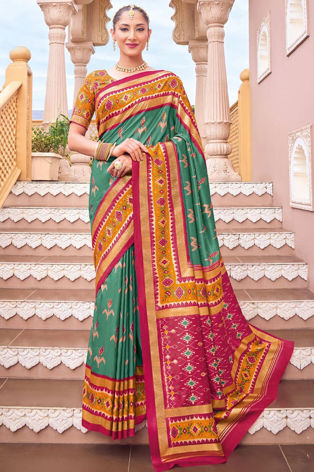 Rama Green Silk Printed Saree