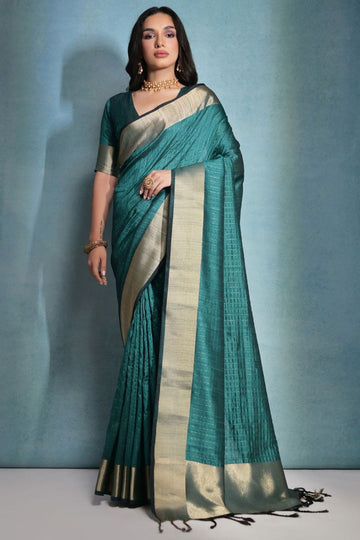 Rama Green Raw Silk Woven Party Wear Saree