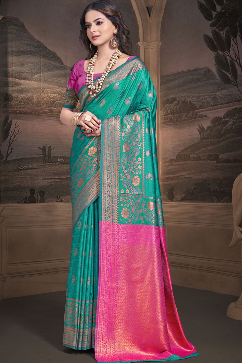 Rama Green Silk Woven Work Saree