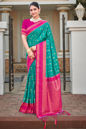 Rama Green Zari Weaving Work Silk Saree