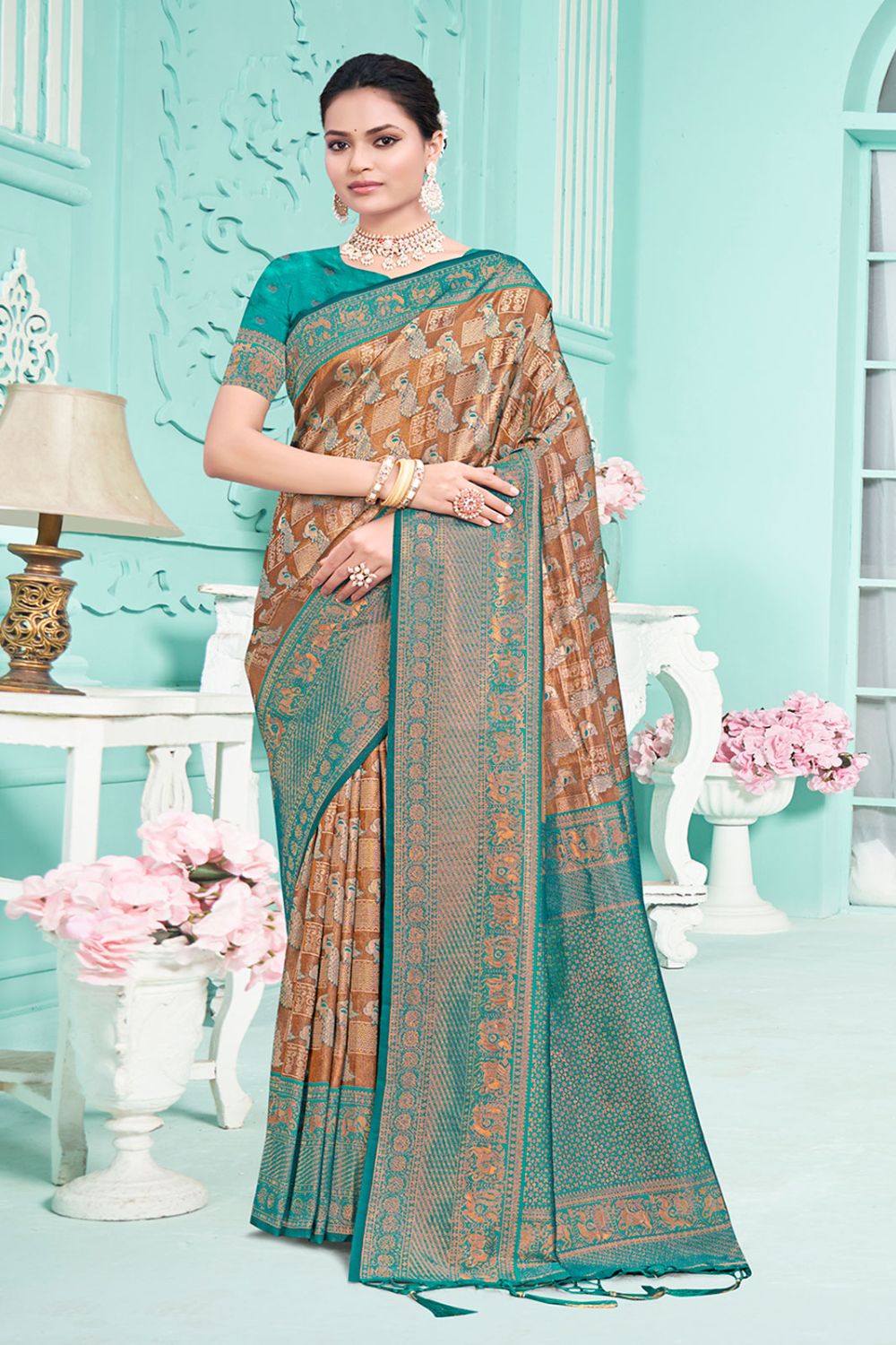 Rama Green Silk Zari Woven Saree