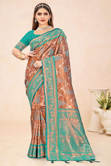 Rama Green Zari Weaving Work Silk Saree