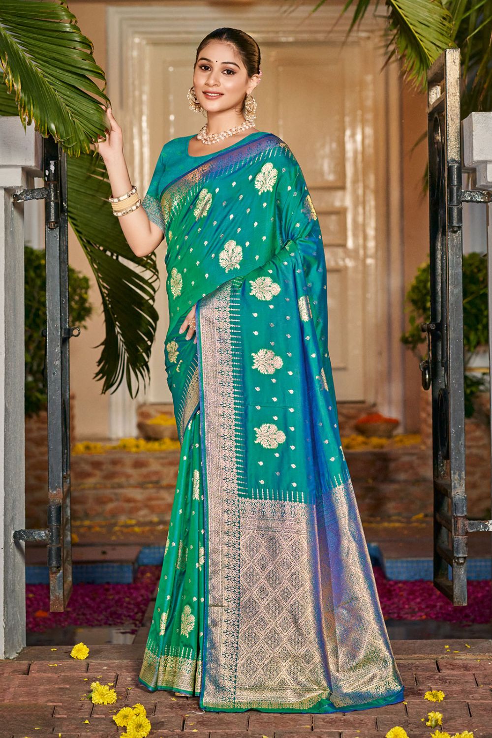 Rama Green Silk Zari Woven Saree