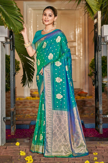 Rama Green Zari Weaving Work Silk Saree