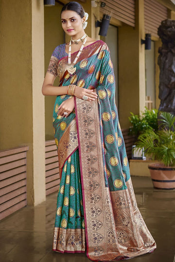 Rama Green Zari Weaving Silk Saree