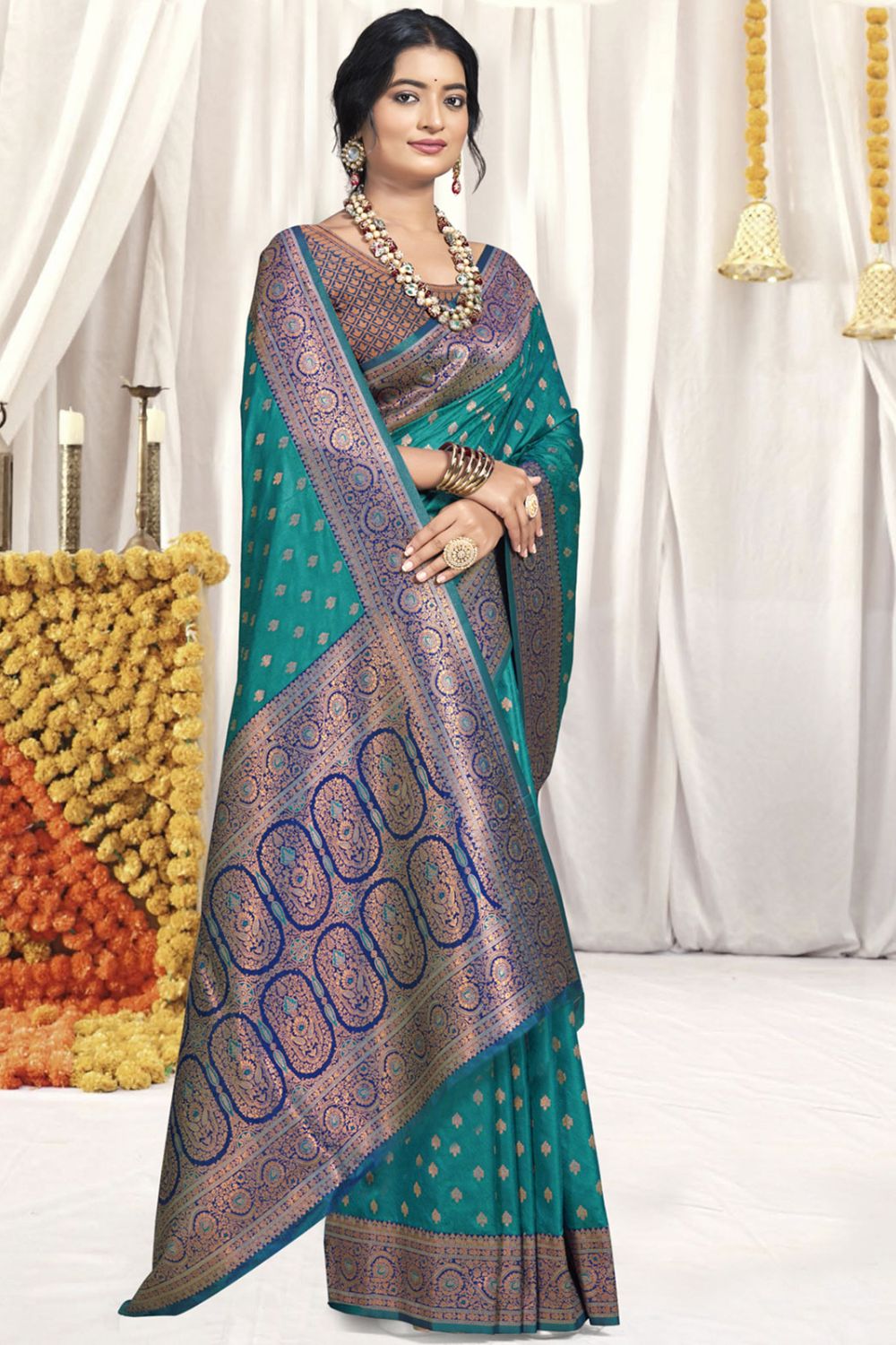 Rama Green Silk Zari Woven Saree