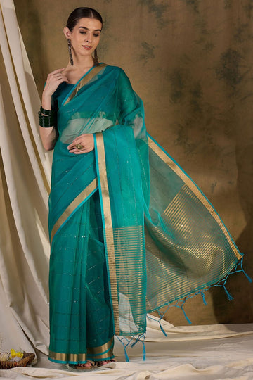 Rama Green Silk Zari Woven Party Wear Saree