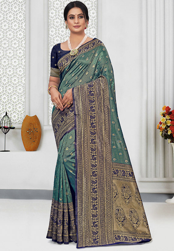 Rama Green Weaving Work Silk Saree