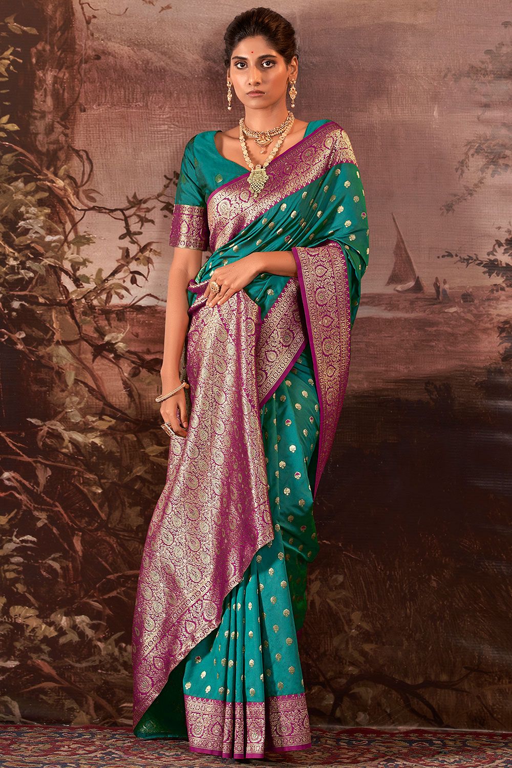 Rama Green Zari Weaving Work Banarasi Silk Saree for Wedding