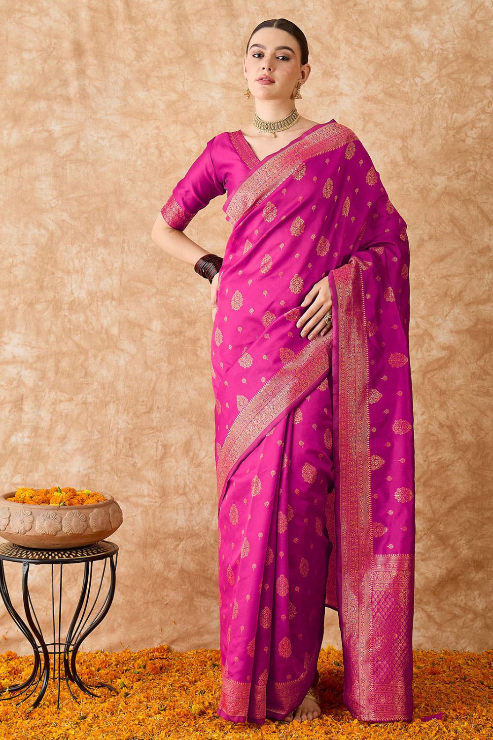 Rani Pink Banarasi Silk Saree for Festival