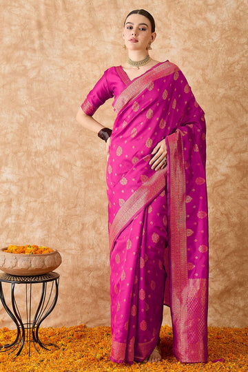 Rani Pink Banarasi Silk Saree for Festival