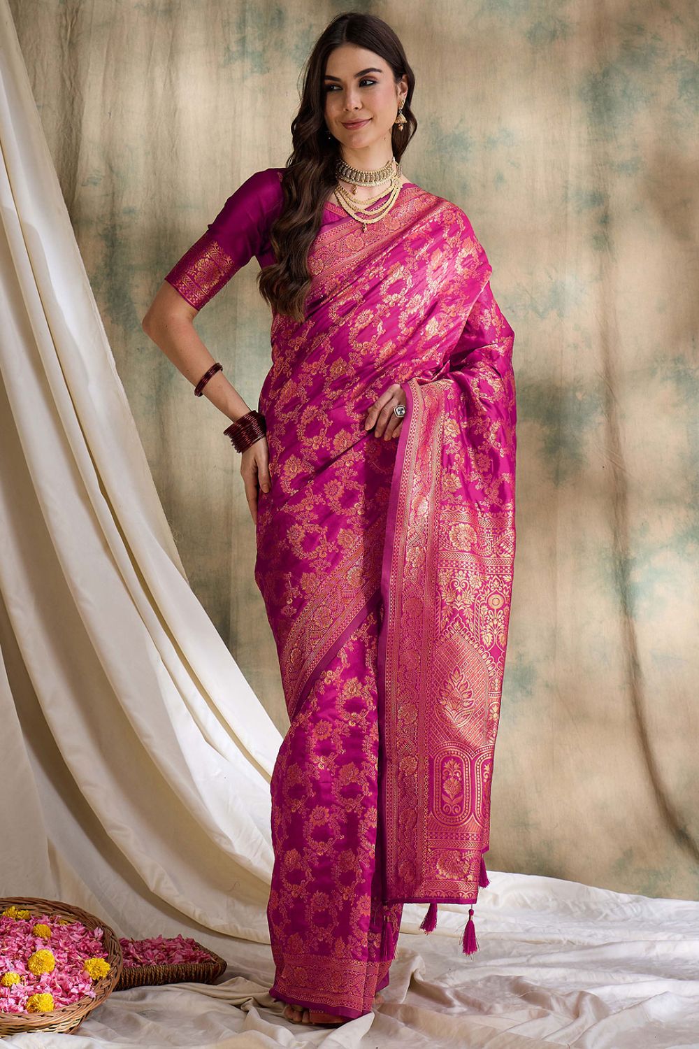 Rani Pink Banarasi Silk Saree for Festival