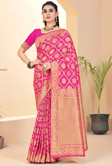 Rani Pink Banarasi Silk Woven Saree