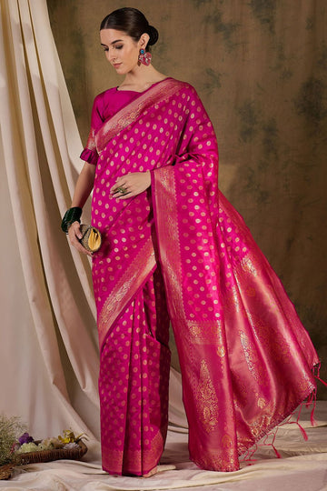 Rani Pink Banarasi Silk Woven Saree for Festival