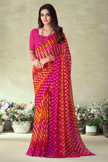 Rani Pink Chiffon Printed Casual Wear Saree