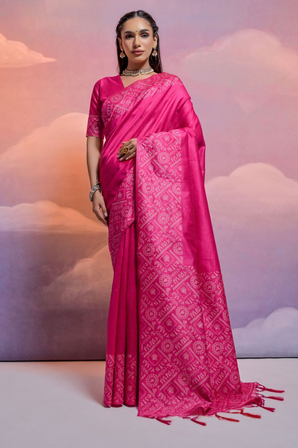 Rani Pink Handloom Raw Silk Woven Party Wear Saree