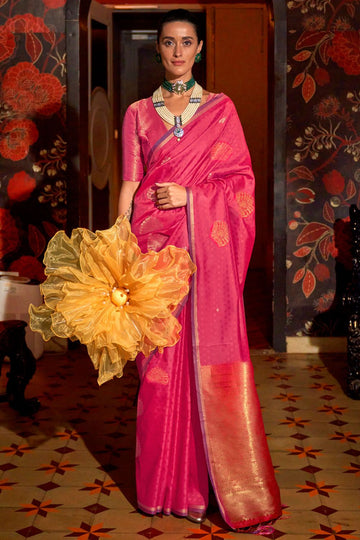 Rani Pink Handloom Weaving Silk Saree for Party