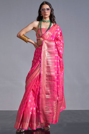 Rani Pink Handloom Weaving Silk Saree for Party