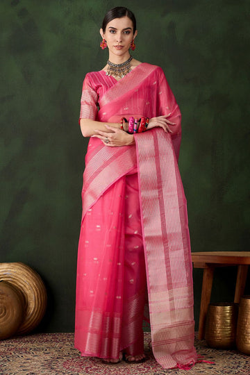 Rani Pink Organza Saree for Party