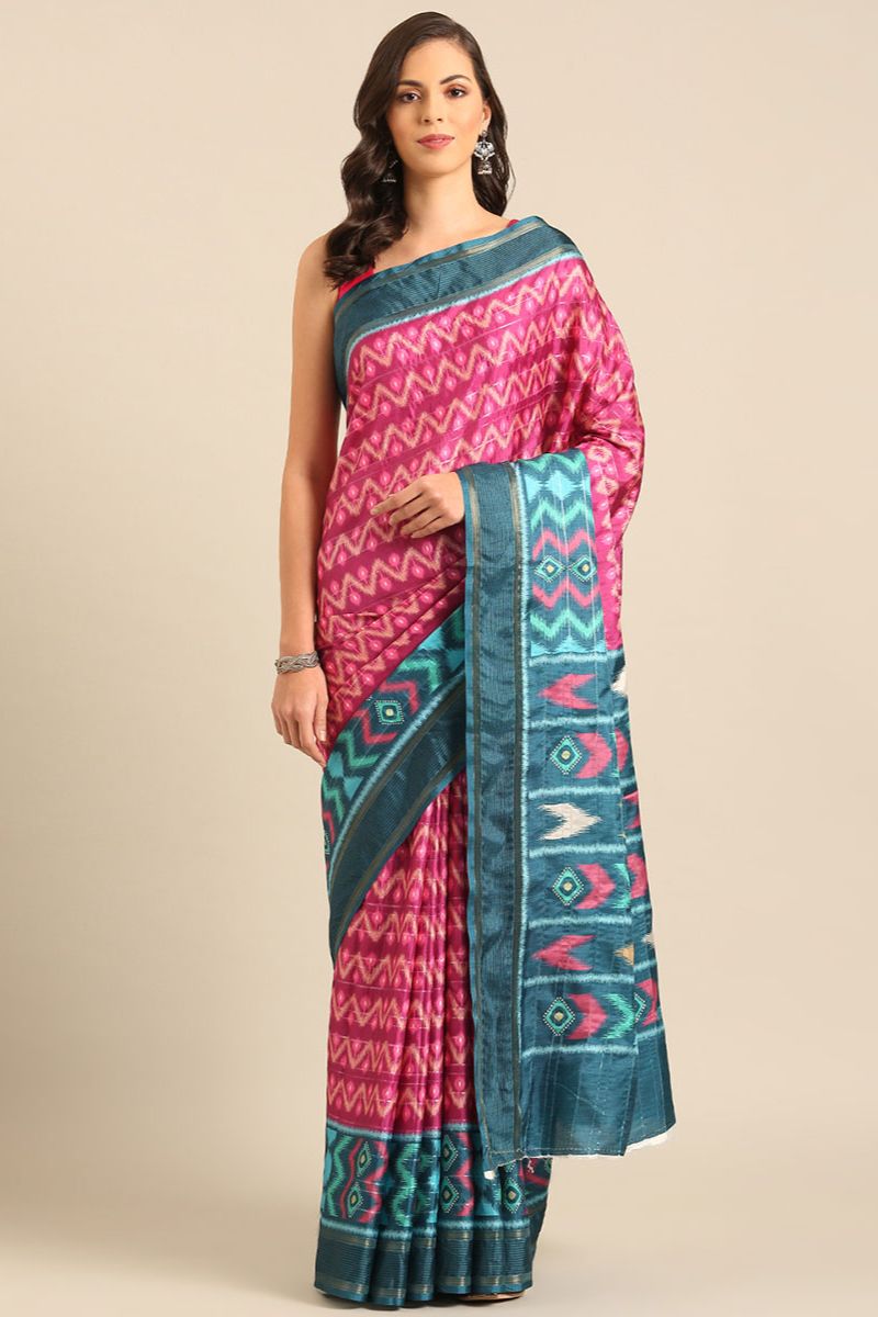 Rani Pink Patola Print Cotton Saree