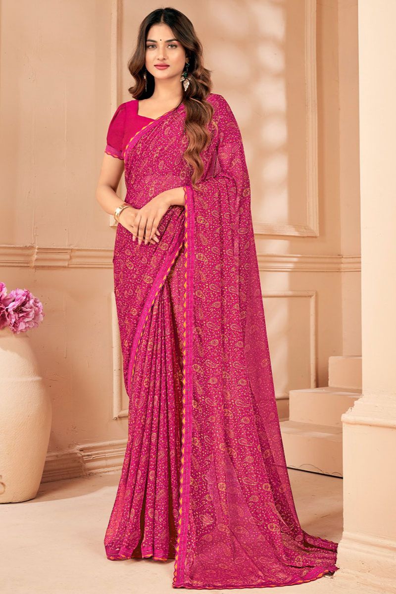 Rani Pink Printed Casual Wear Saree