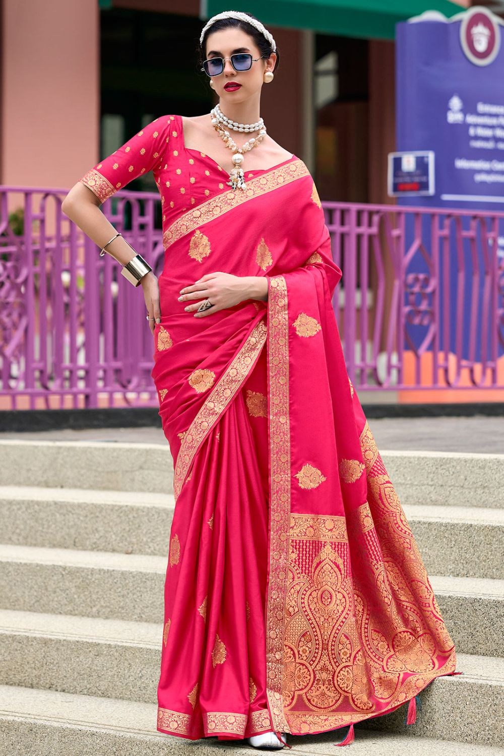 Rani Pink Pure Handloom Weaving Satin Saree