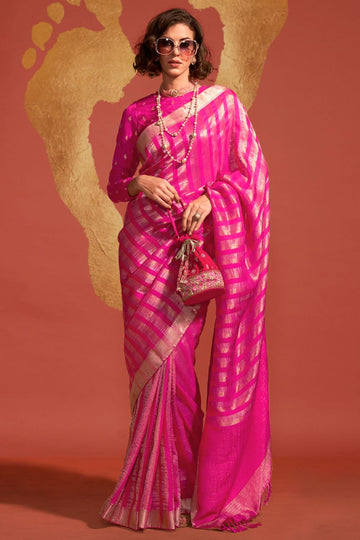 Rani Pink Pure Viscose Handloom Weaving Saree for Festival